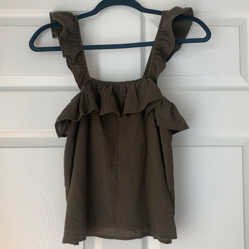 Green (Olive) Ruffle Top - Picture 2 of 4